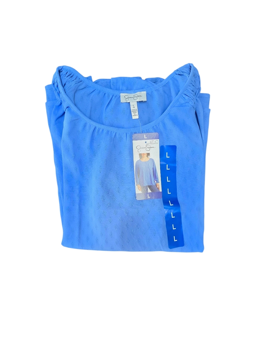 Women's Jessica Simpson Textured Blouse with Blouson Sleeves Blue Size L NWT - Picture 4 of 10
